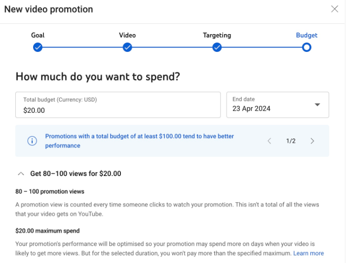 Δημιουργία προϋπολογισμού για διαφημίσεις YouTube για συνδρομητές