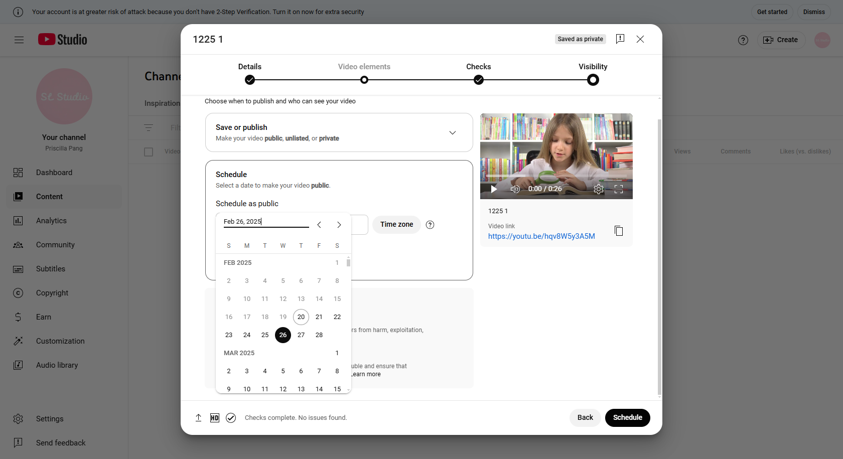 Zaplanuj wideo w YouTube Studio