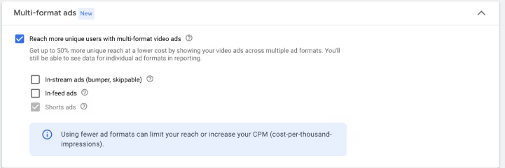 Dokončení kampaně Google Shorts Ads nahráním aktiv