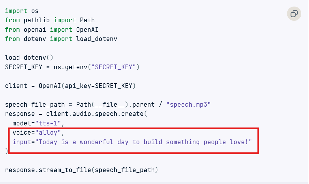 Write python code to generate speech