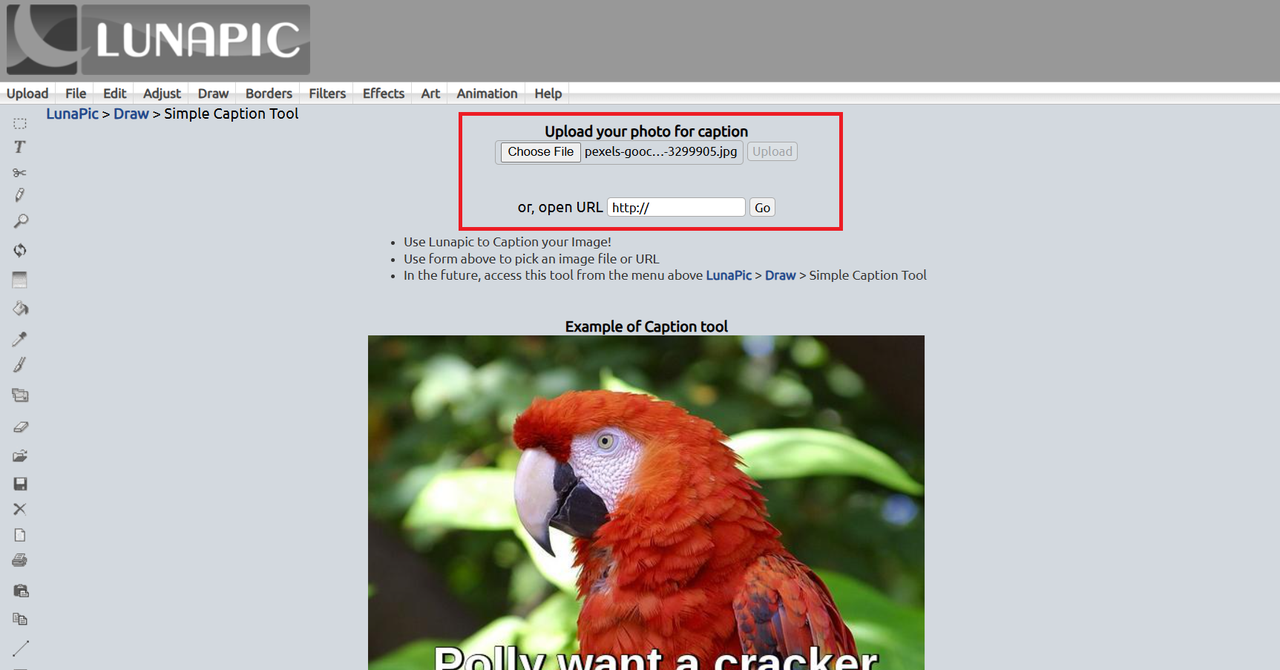 Prześlij swój obraz w LunaPic