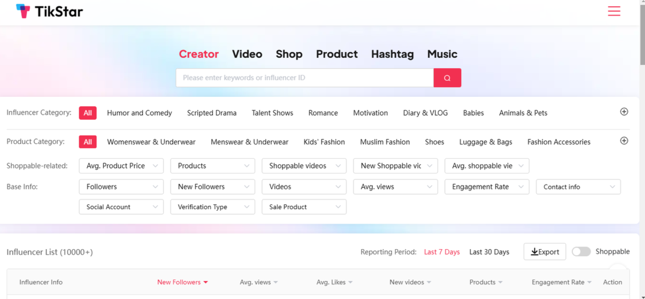 Interface of Tikstar - the excellent TikTok profile analyzer with follower insights