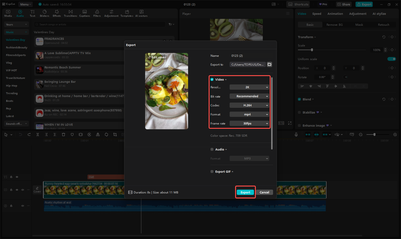 Az Instagram tárcsa exportálása a CapCut-ban