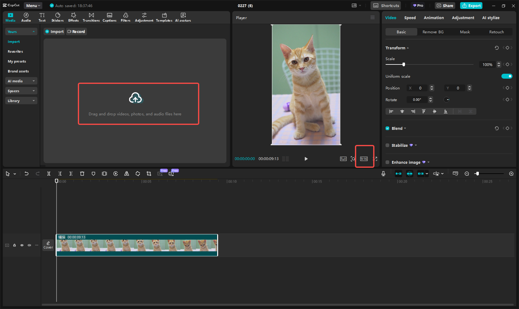 Uploading the video to CapCut
