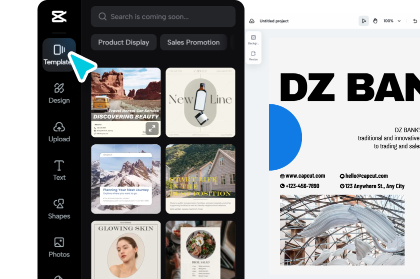 Wählen Sie eine Postervorlage oder legen Sie benutzerdefinierte Abmessungen fest