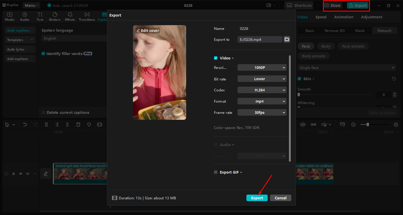 Exporting video to the CapCut desktop video editor