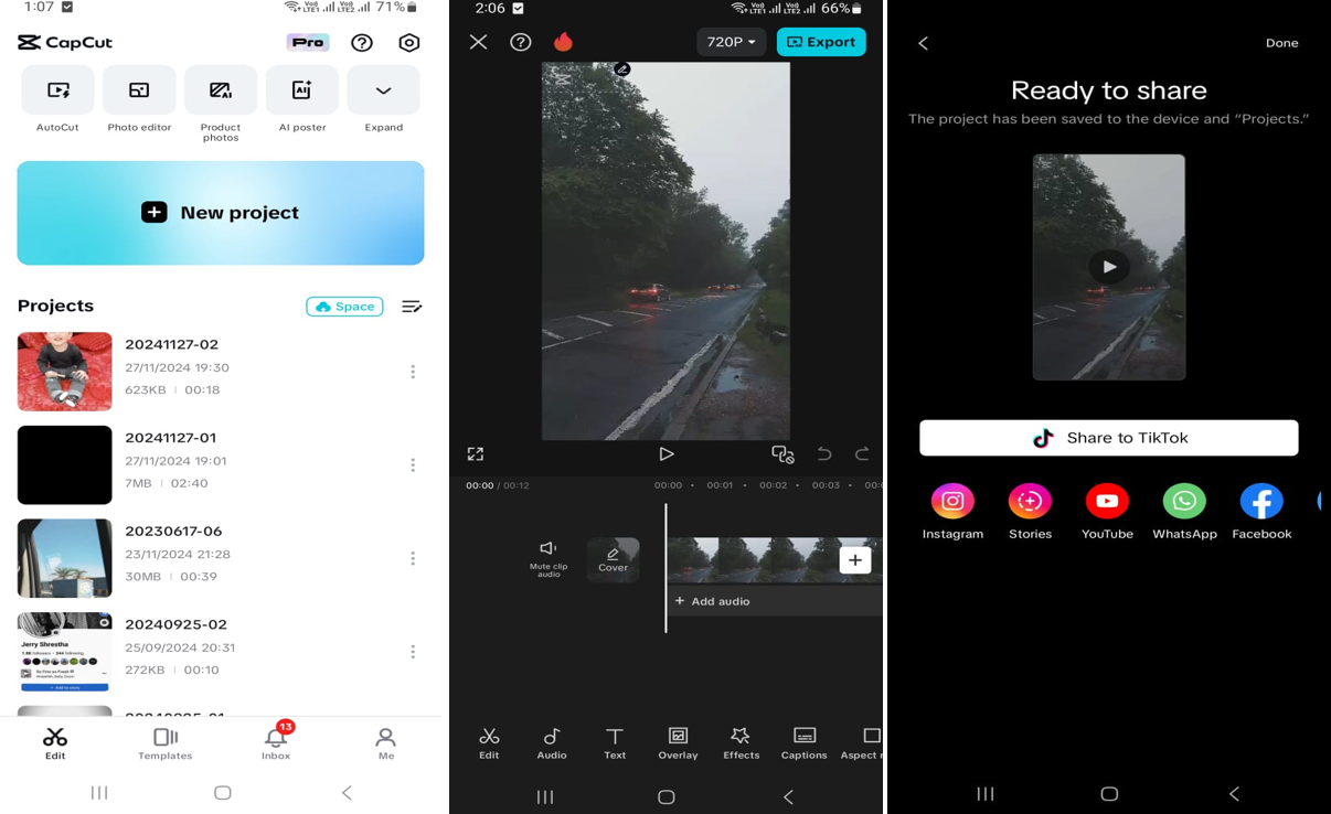 Image showing how to create YouTube Short from existing video in CapCut mobile app