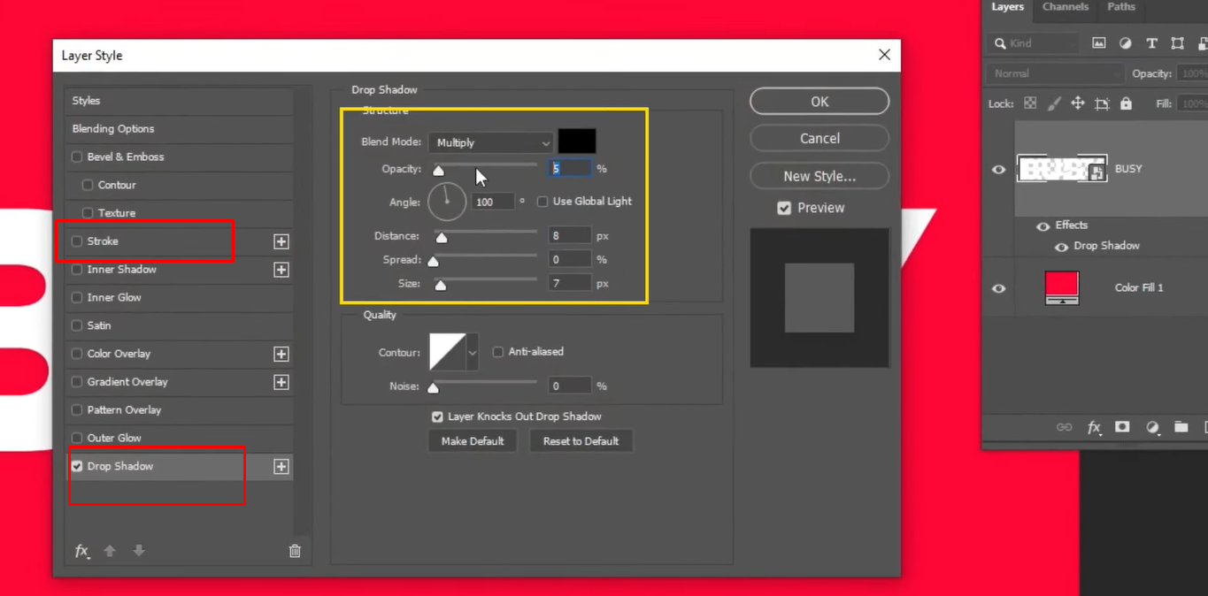 Applying a layer style to text in Photoshop for effects