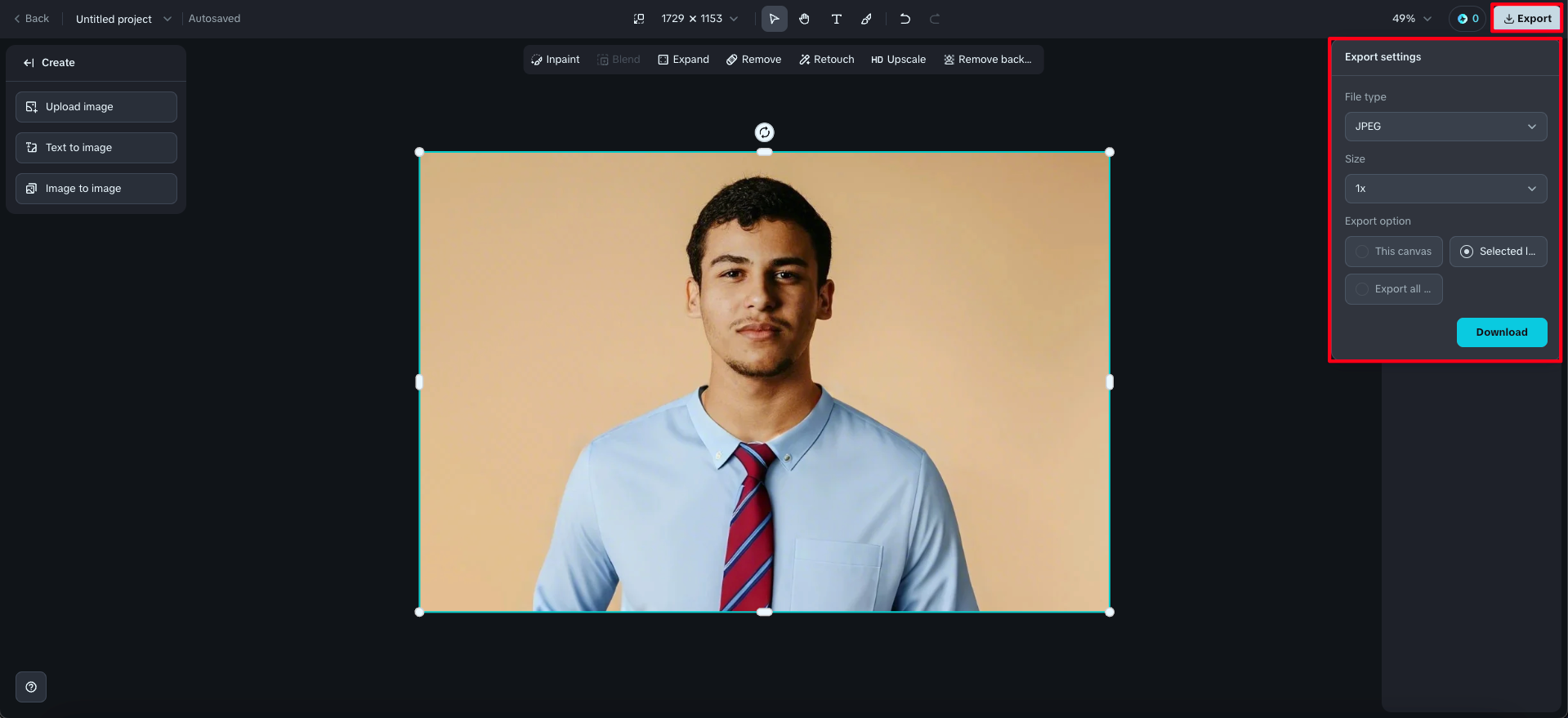 Thêm áo khoác và cà vạt vào ảnh trực tuyến miễn phí và tải xuống với Dreamina