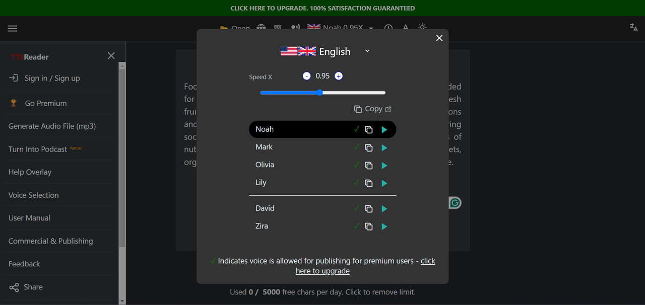 Using TTS Reader for generating AI text-to-speech