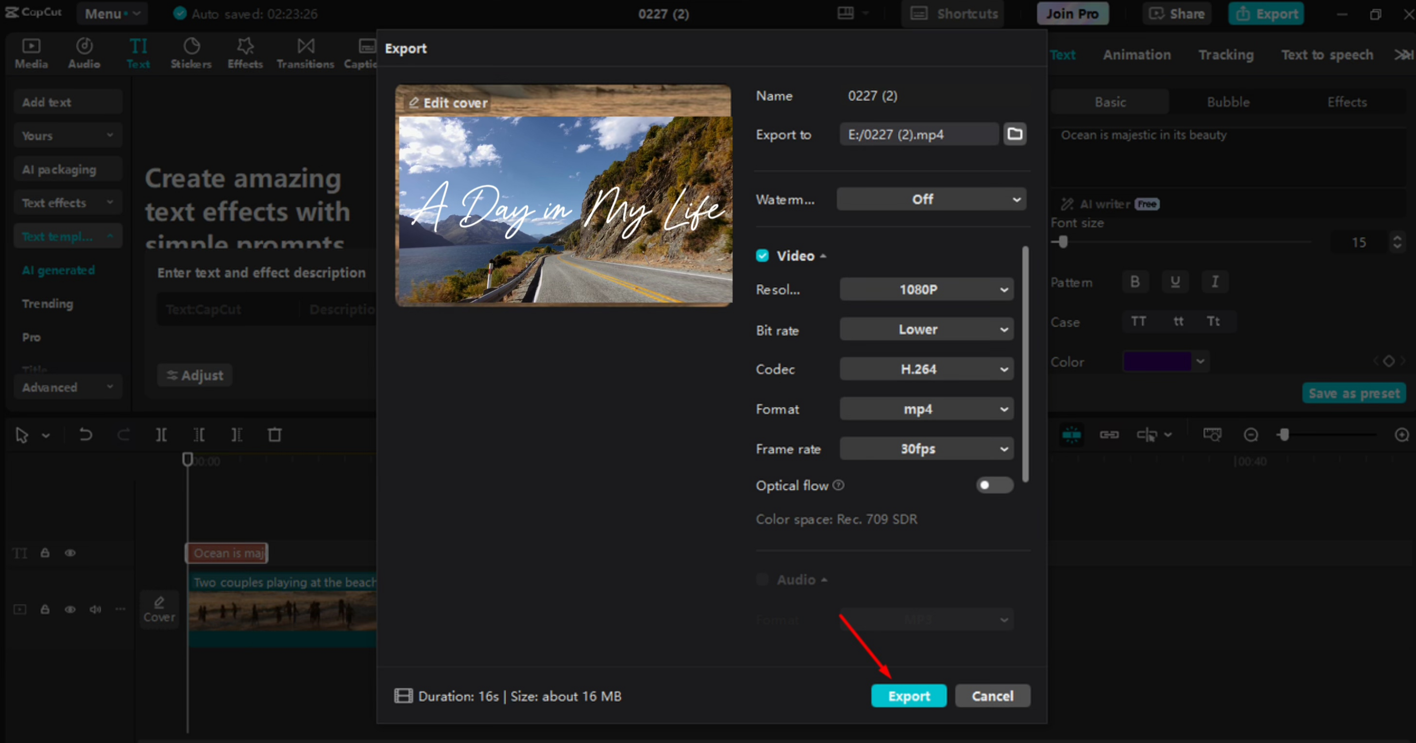 Exporting a video from the CapCut desktop video editor
