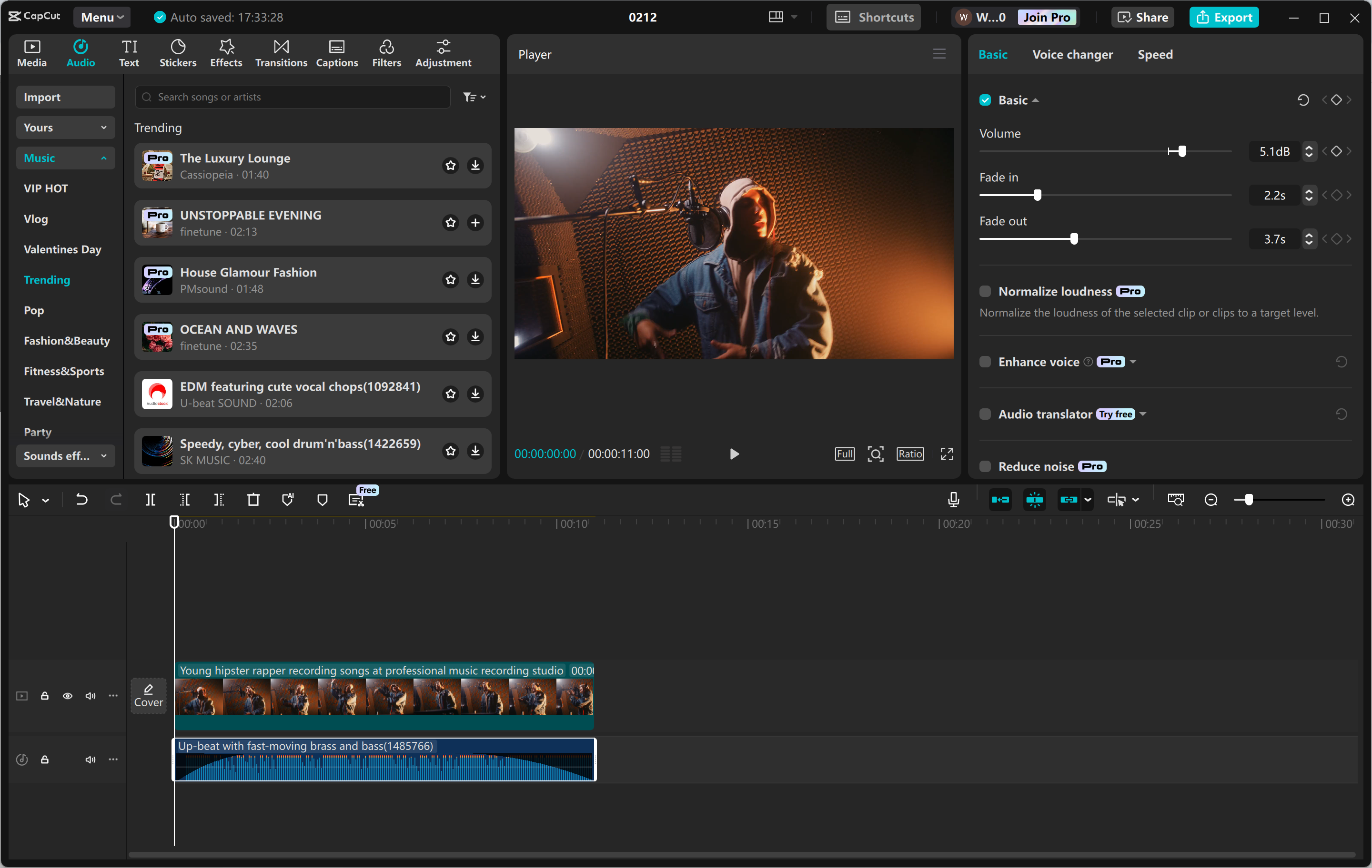 Antarmuka pengeditan editor video desktop CapCut alat canggih untuk meningkatkan video musik Anda