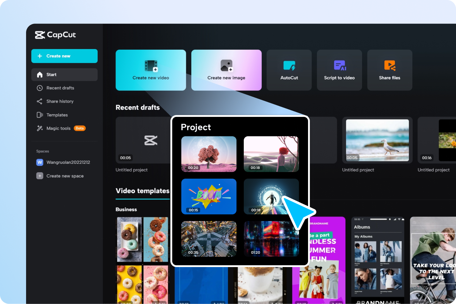 Start project from film editor