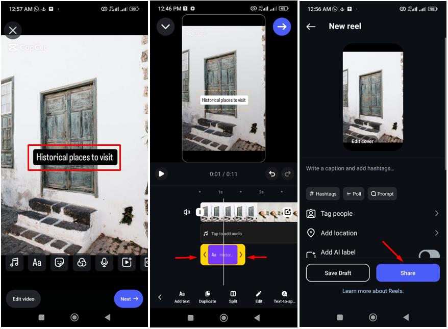 Image showing how to edit text on Instagram reels