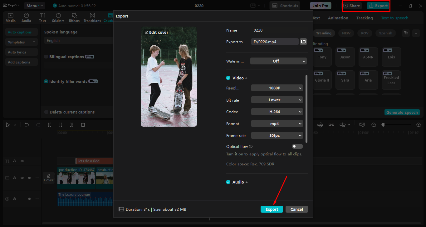 A TikTok videó exportálása a CapCut asztali videószerkesztőjéből