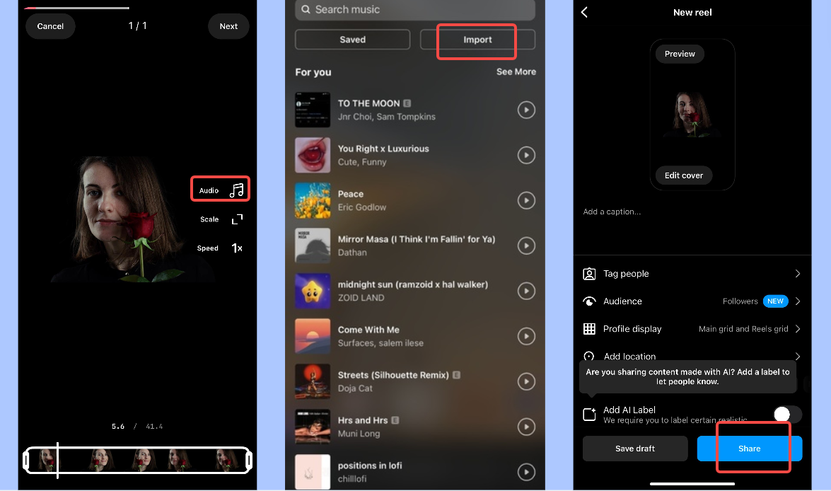 Lägg till ditt eget ljud på Instagram Reels