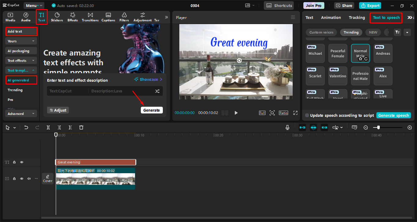 Writing text on the image using the CapCut desktop video editor