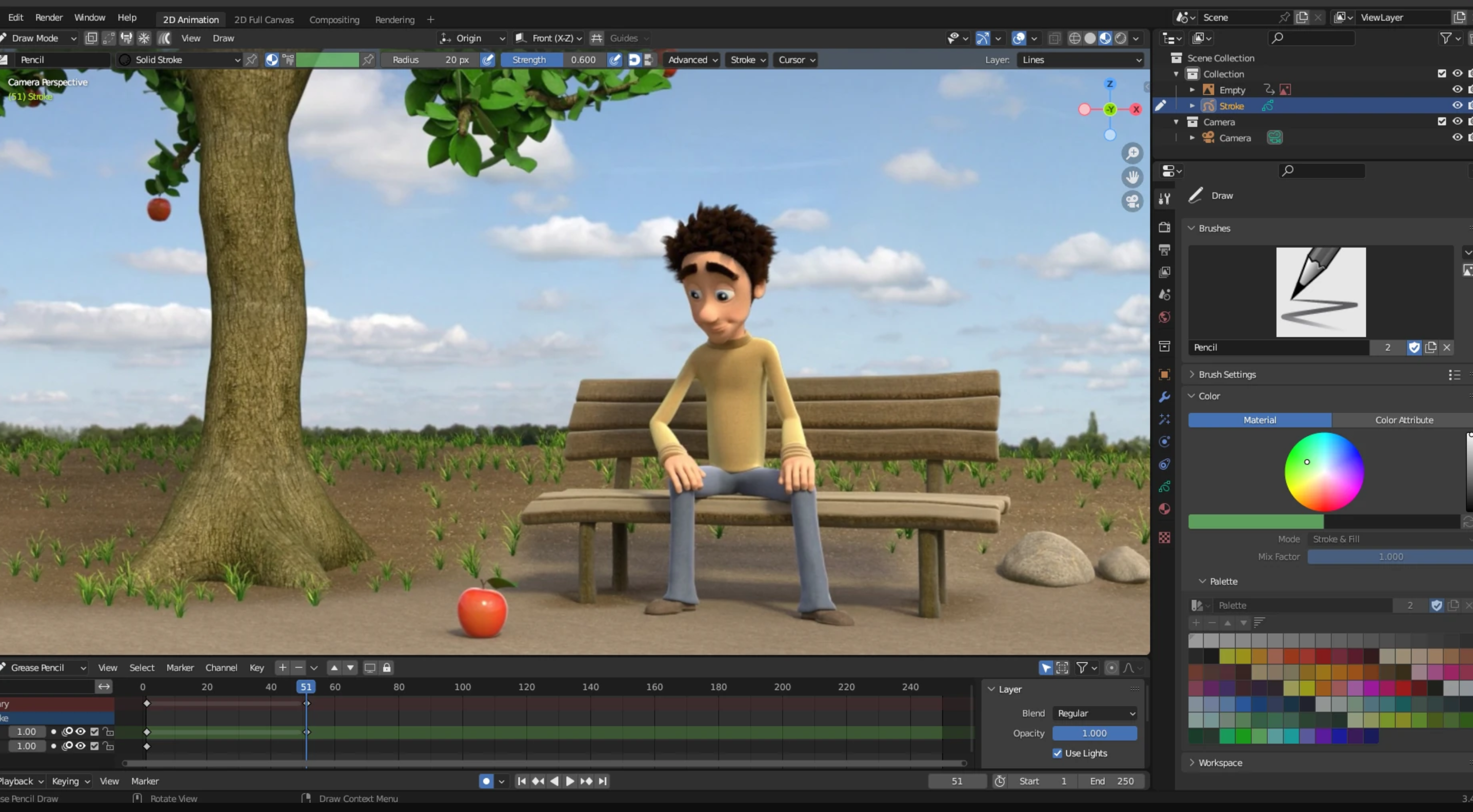The interface of a 3d animation video created by Blender tool