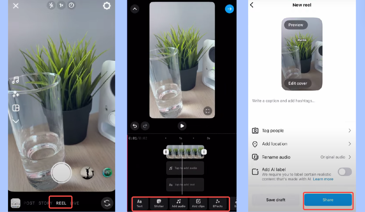 Skapa Reel på Instagram