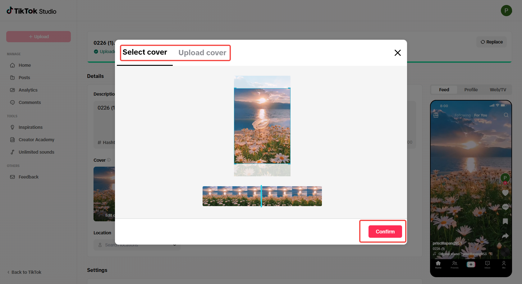Select or change the thumbnail