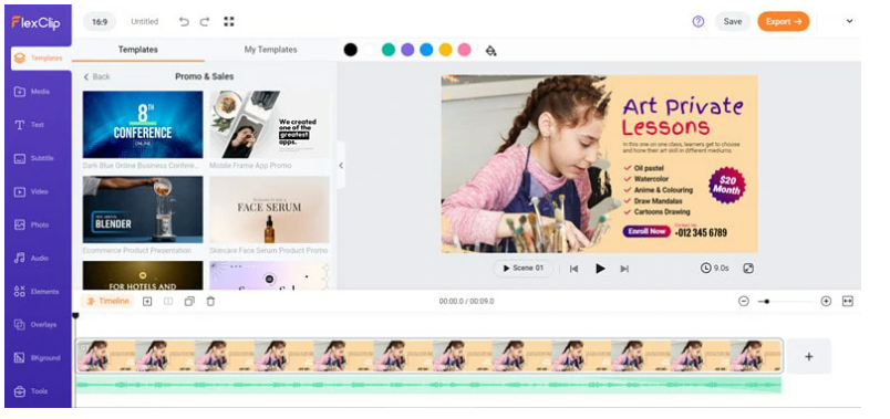 Interface of FlexClip - another way to make business promotional videos