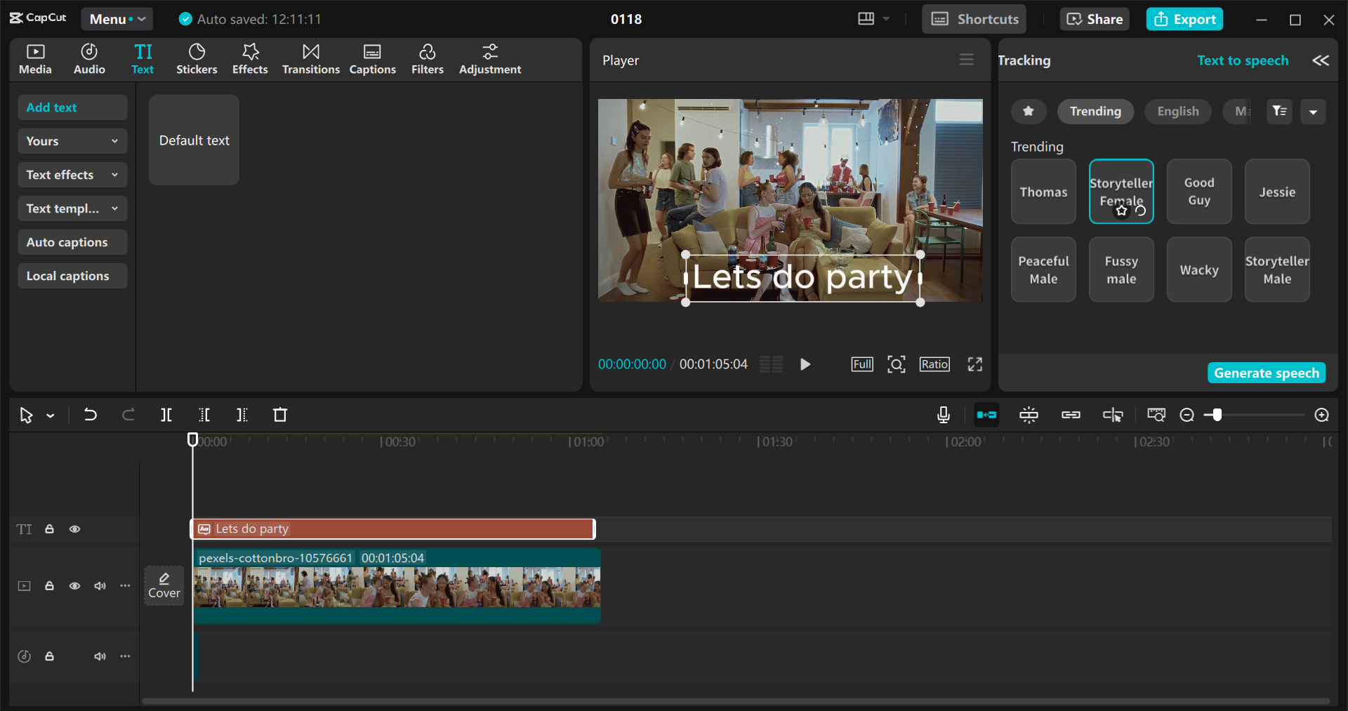 The interface of the CapCut desktop video editor - a powerful tool for synthesising AI voice