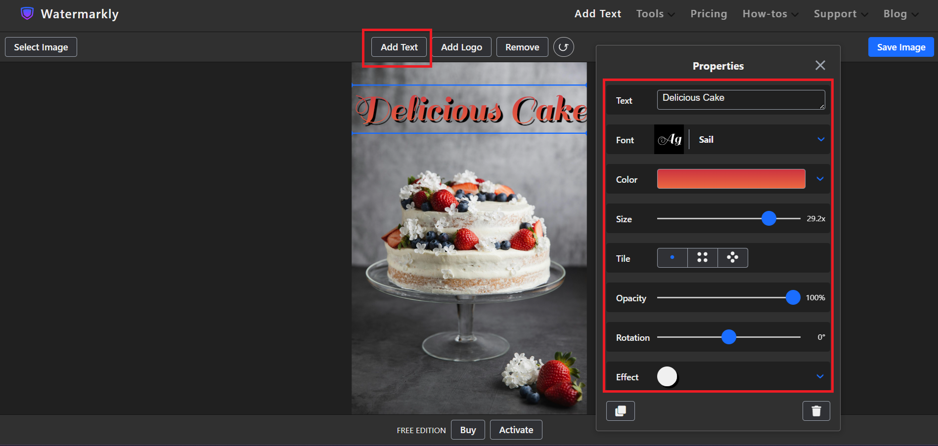 Add text onto the image