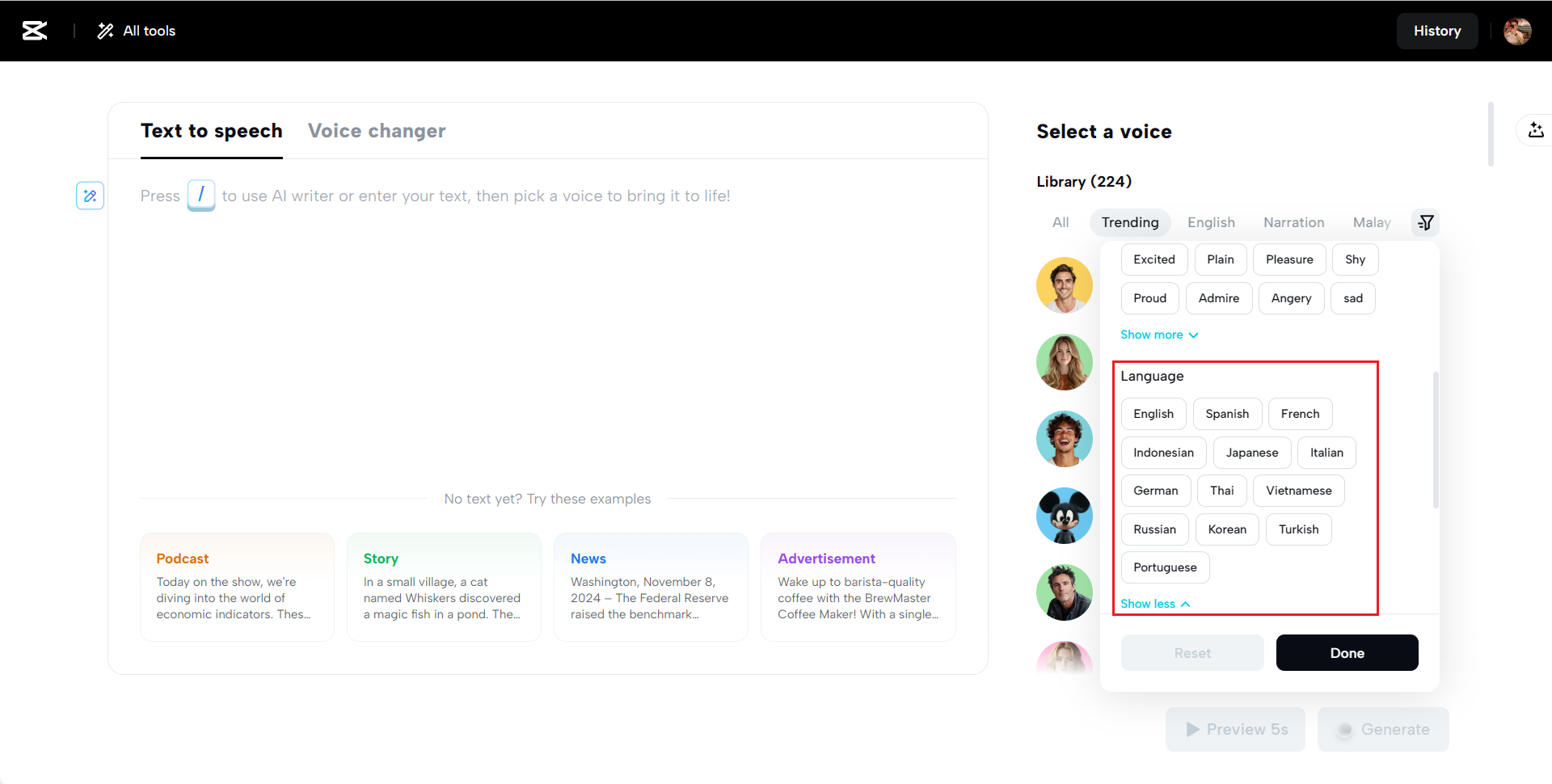 Multiple language support