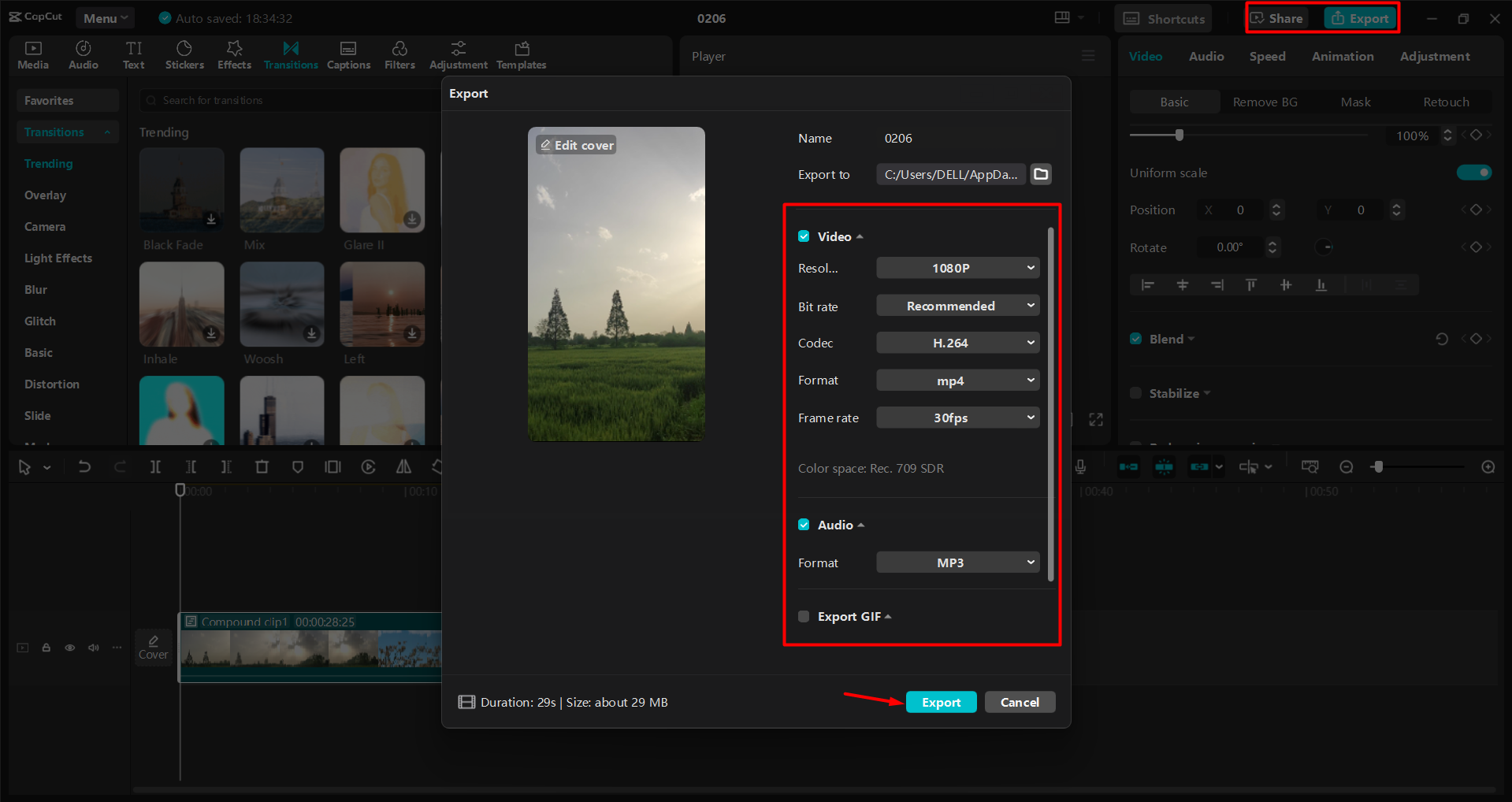 Exporting a video from the CapCut desktop video editor
