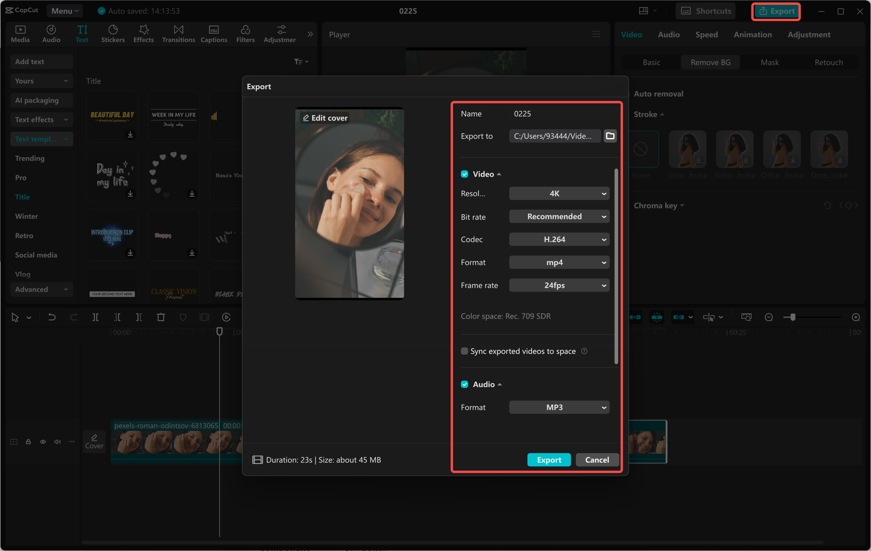 Mengekspor reel setelah mengedit di CapCut desktop video editor