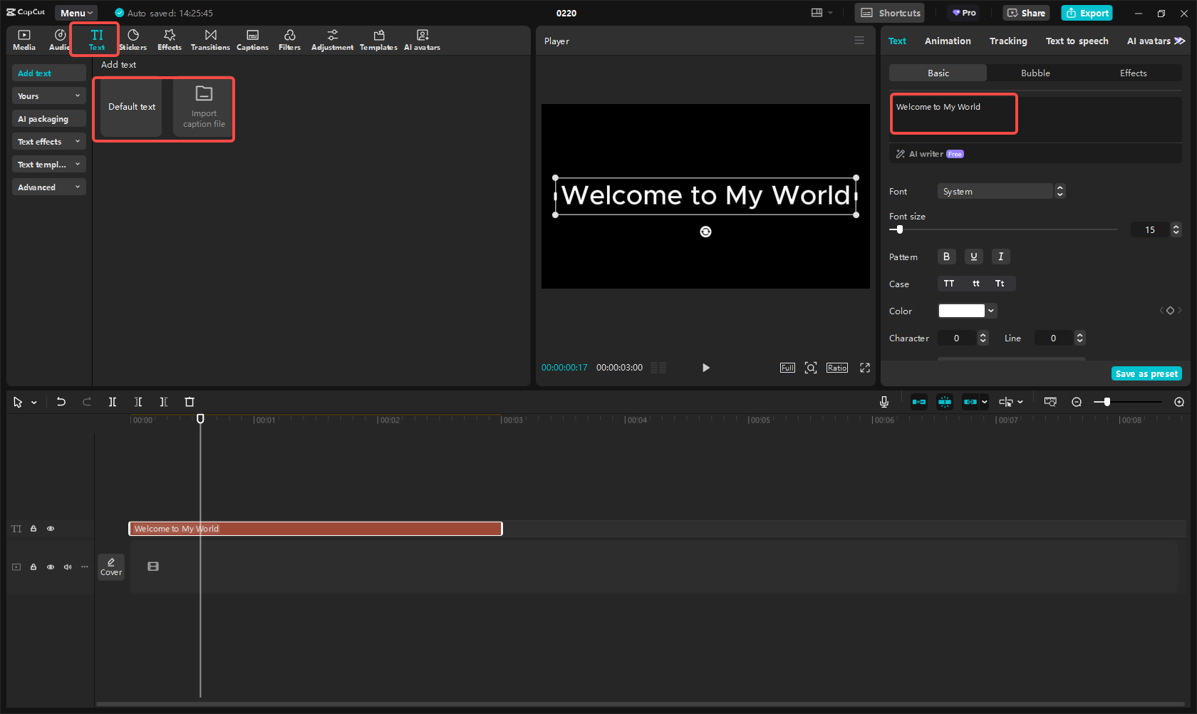 Ingrese texto a CapCut