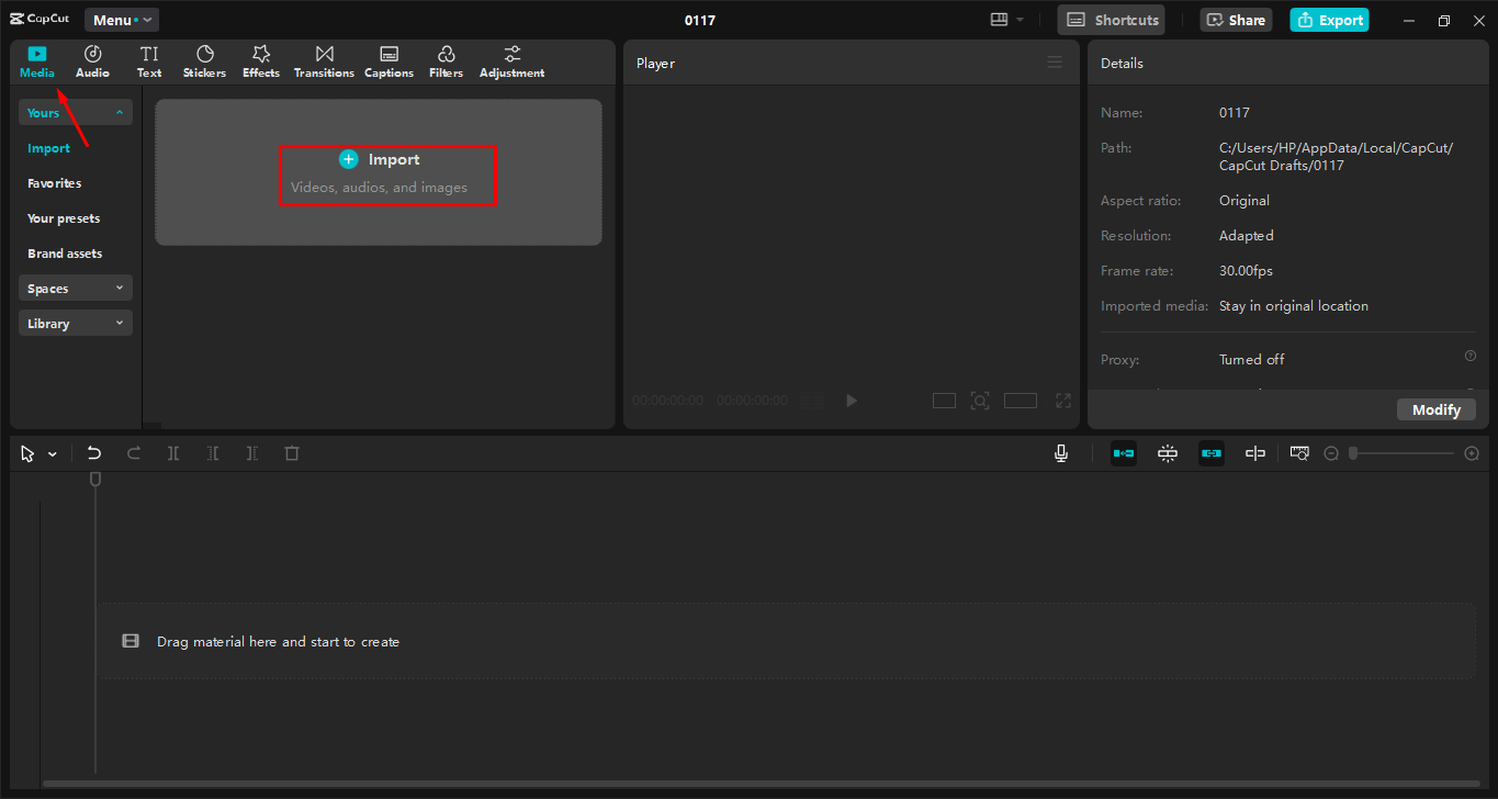 Завантаження відео в настільний відеоредактор CapCut