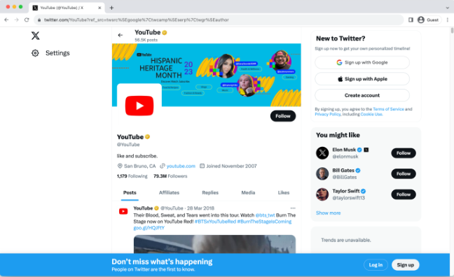 Interfaz de Twitter - el lugar más popular para anunciar canales de YouTube
