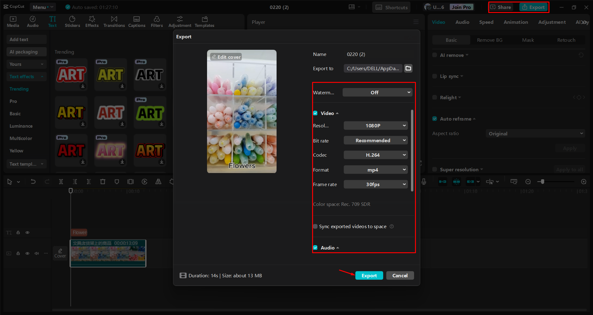 Exporting a video from the CapCut desktop video editor