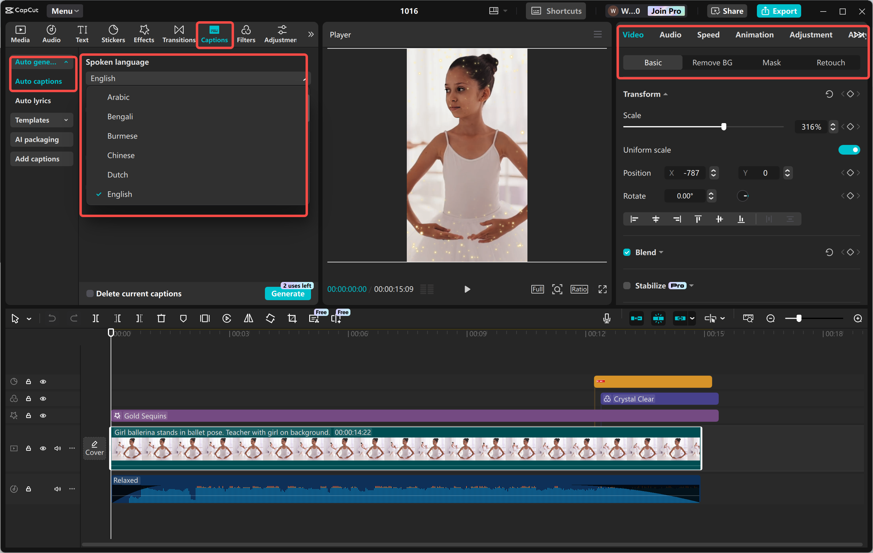 Editing an Instagram reel in the CapCut desktop video editor