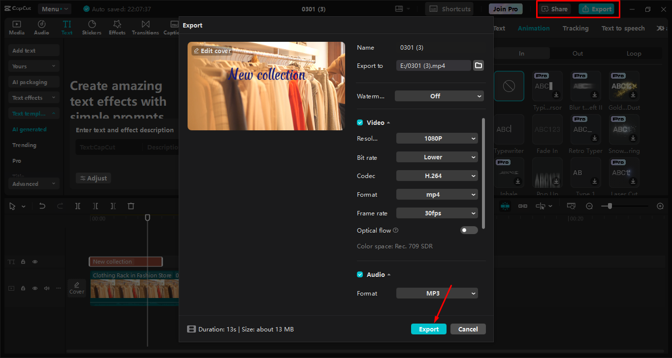 Exporter une vidéo à partir de l' CapCut éditeur vidéo de bureau