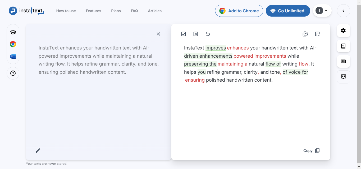 Antara muka InstaText - alat yang sangat baik untuk menulis teks dalam talian dalam bentuk tulisan tangan