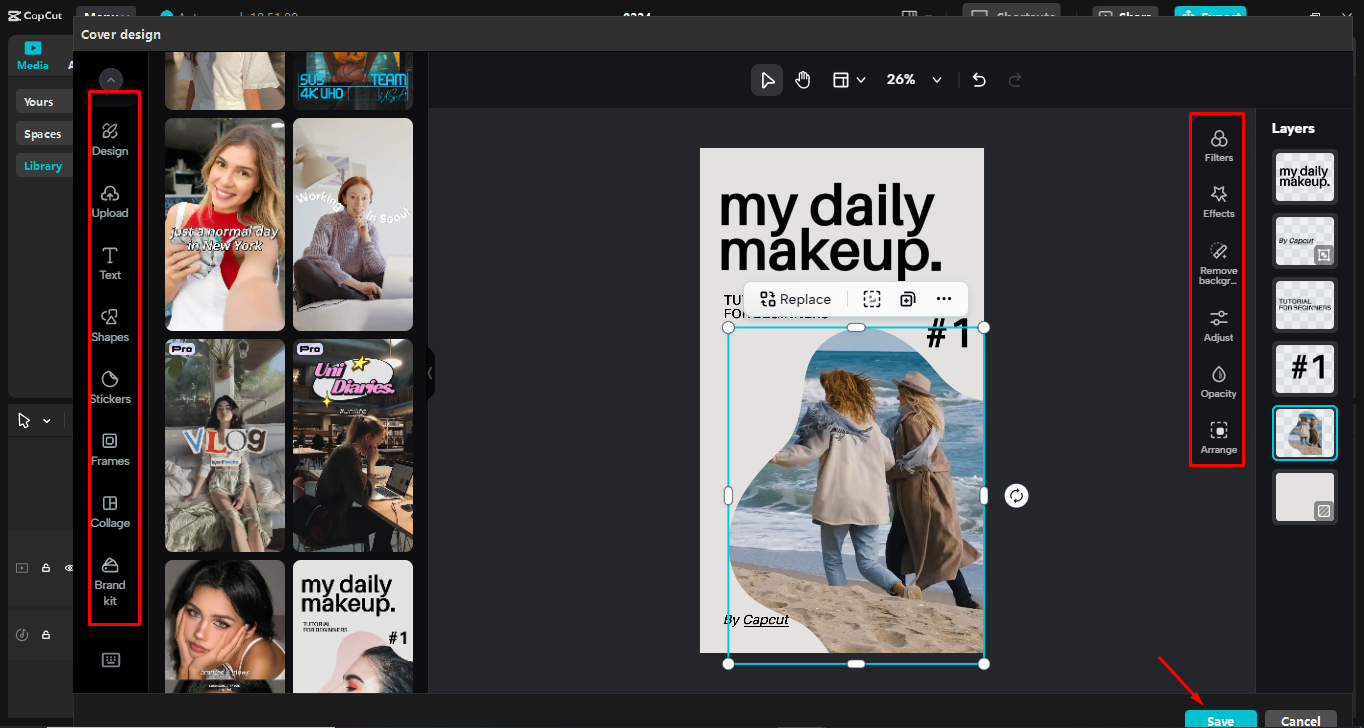 Videóborító kialakítás javítása a CapCut asztali szerkesztőben.