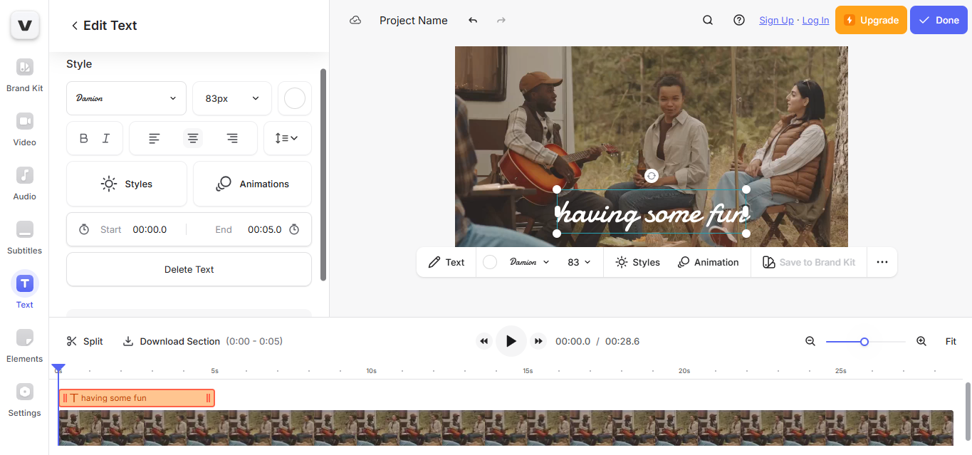VEED.IO käyttöliittymä ihanteellinen työkalu tekstin kirjoittamiseen videoihin verkossa