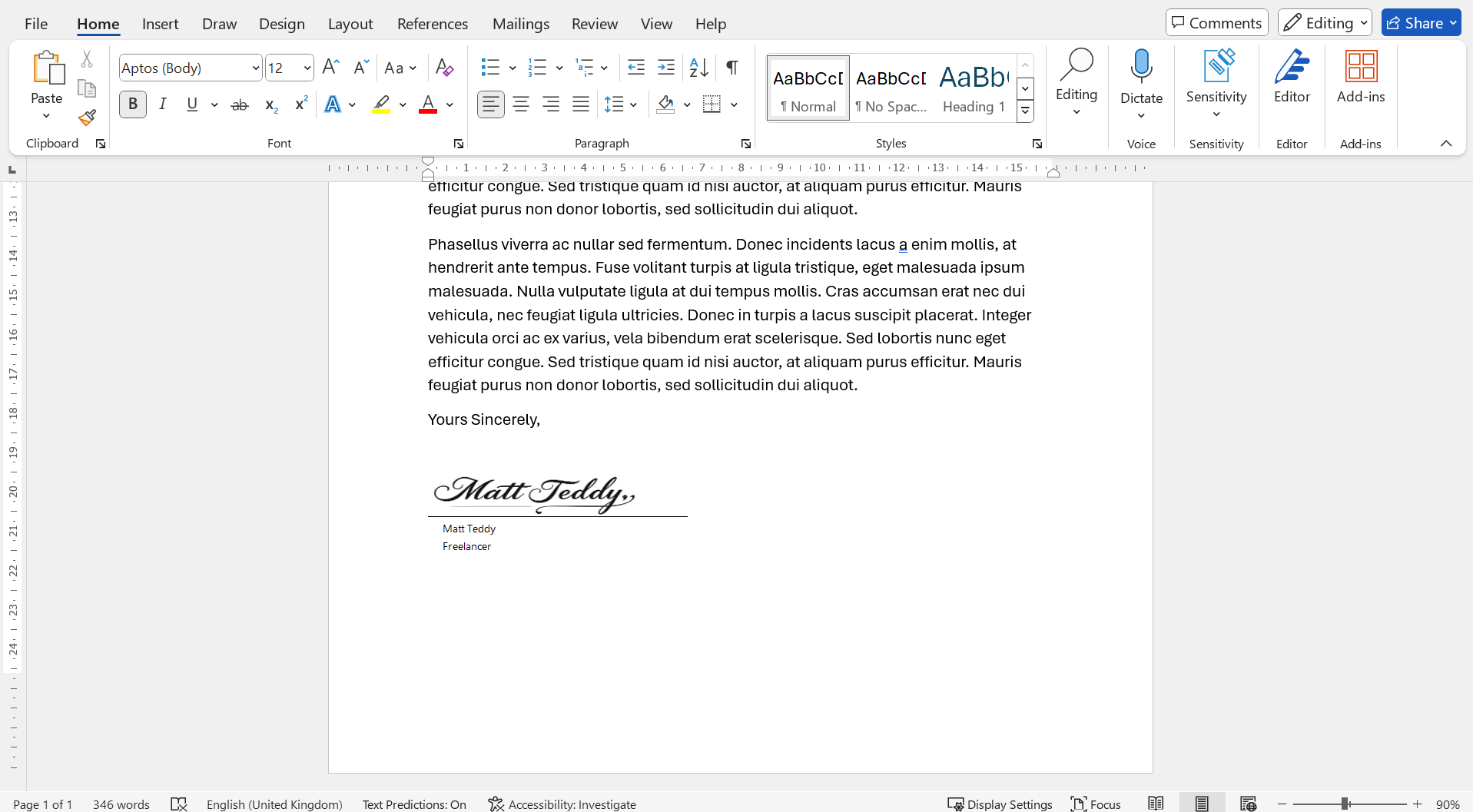 Dreamina a generat semnătura utilizată pentru a semna documentul Word