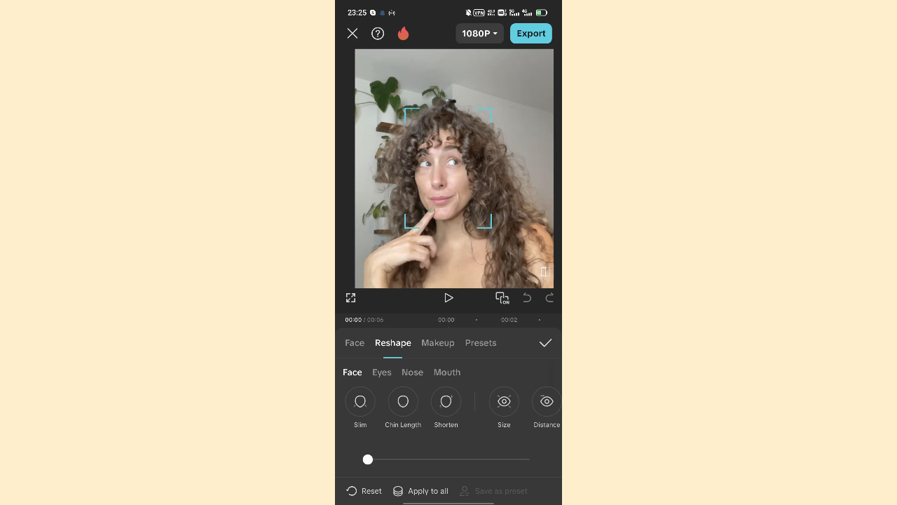 Tạo đường nét khuôn mặt đơn giản với CapCut tính năng Reshape