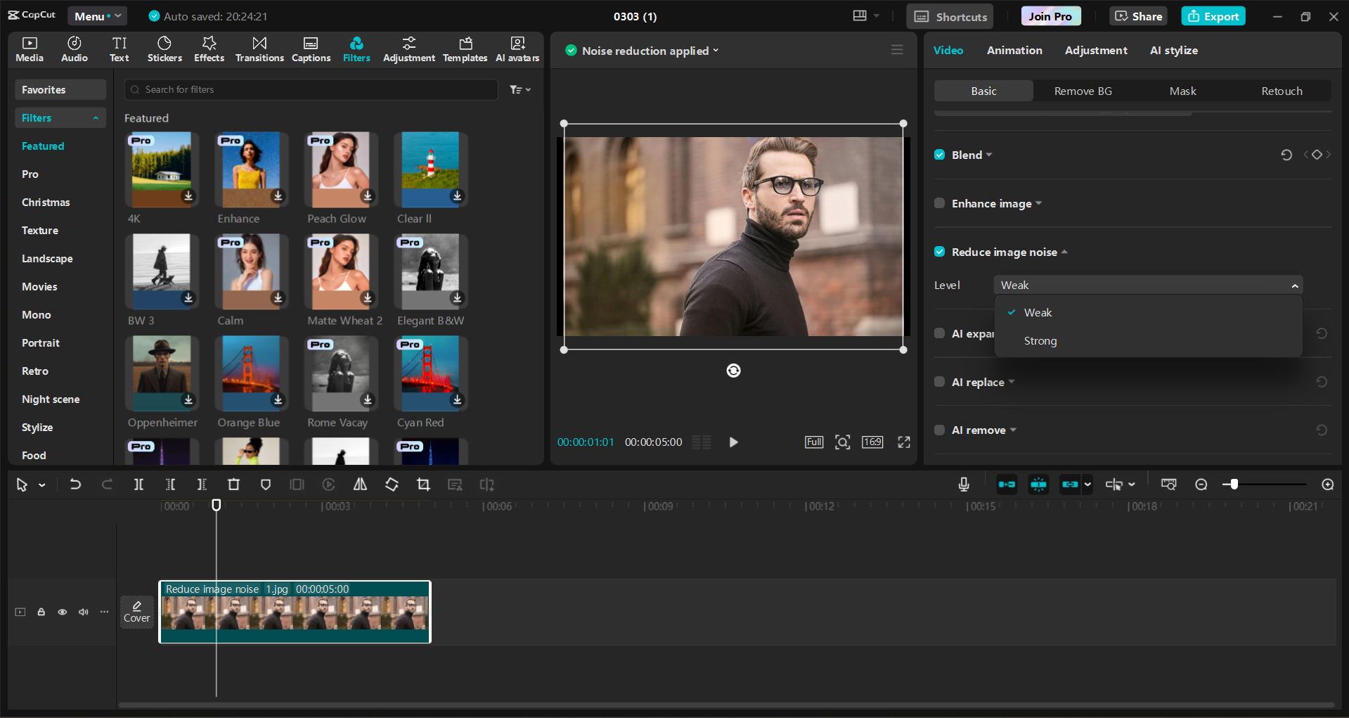 Interface of the CapCut desktop video editor - an easier way to remove grains from images