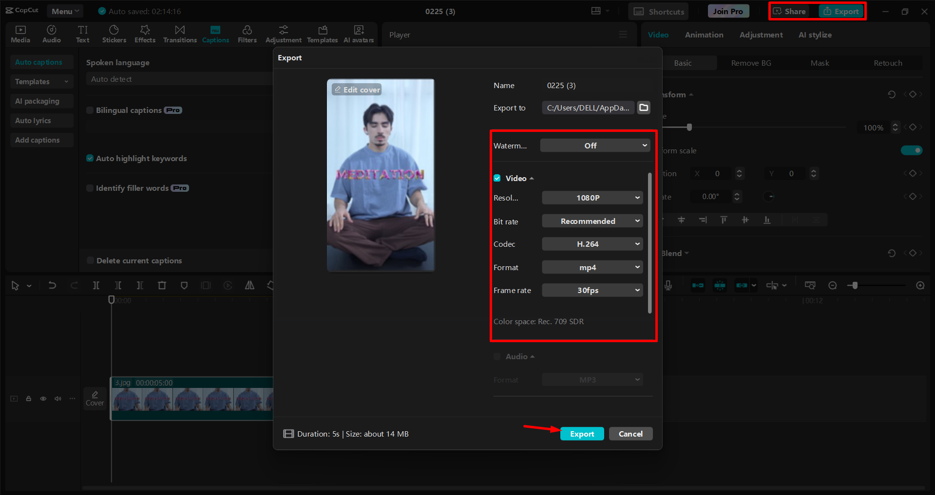 Exporting a video from the CapCut desktop video editor