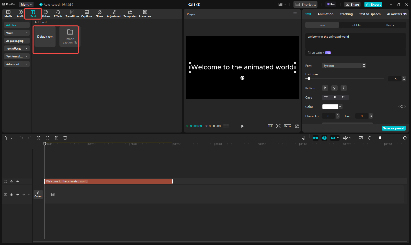Добавление текста в CapCut
