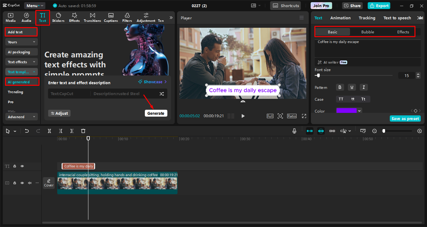 Adding and customizing the text on the image in the CapCut desktop video editor