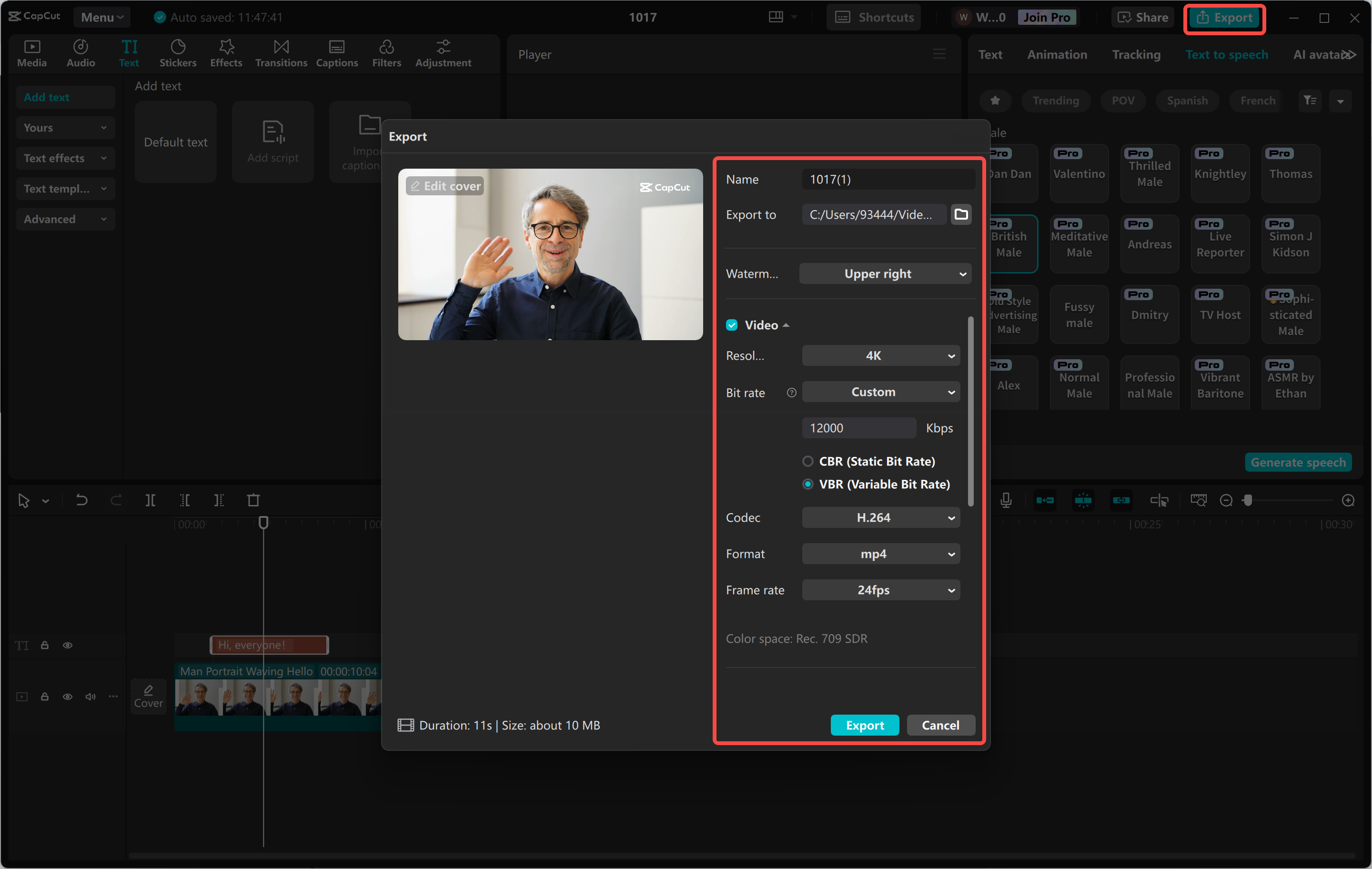 Exporting a video from the CapCut desktop video editor