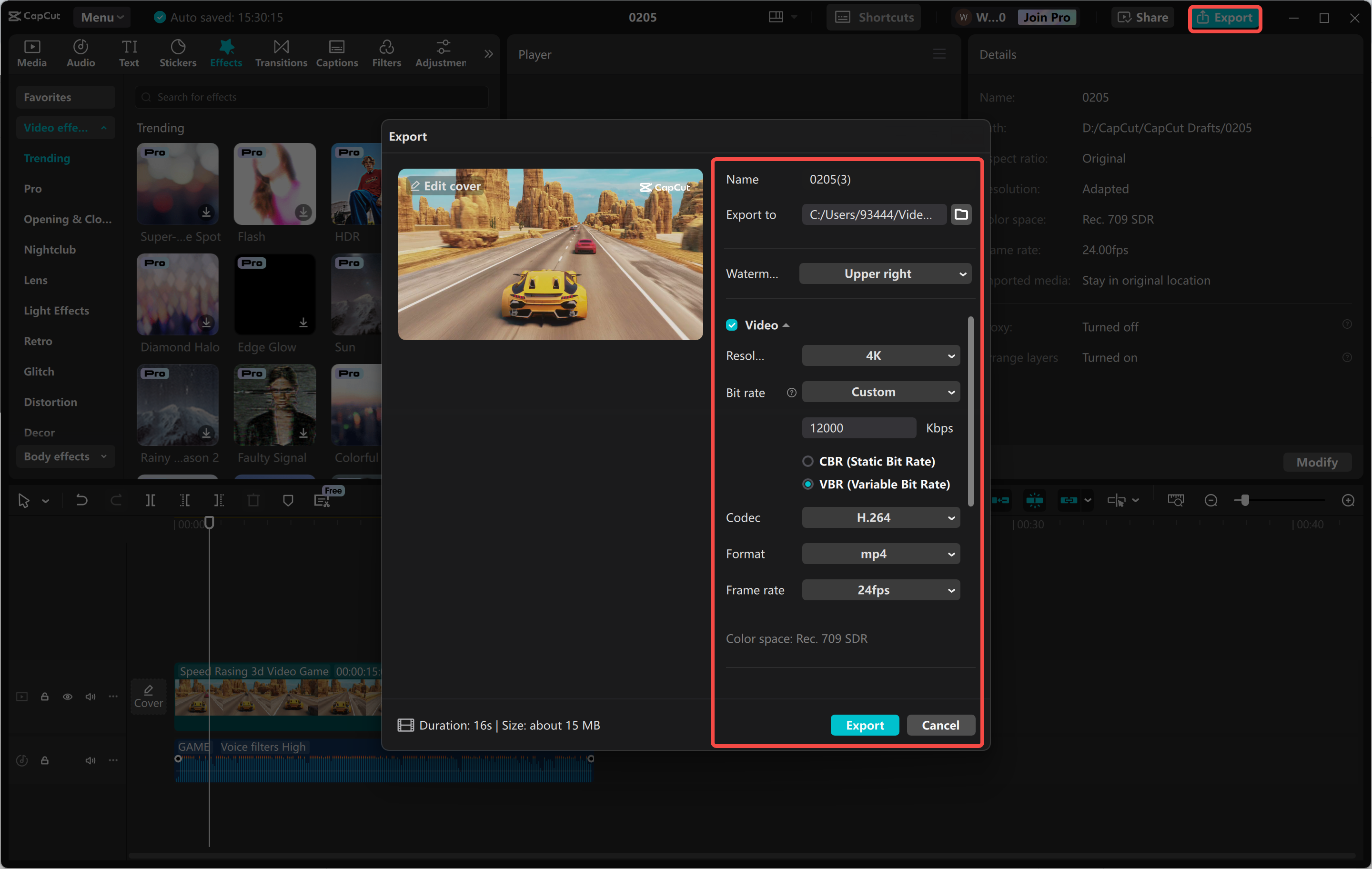 Exporting the video after editing from the CapCut desktop video editor