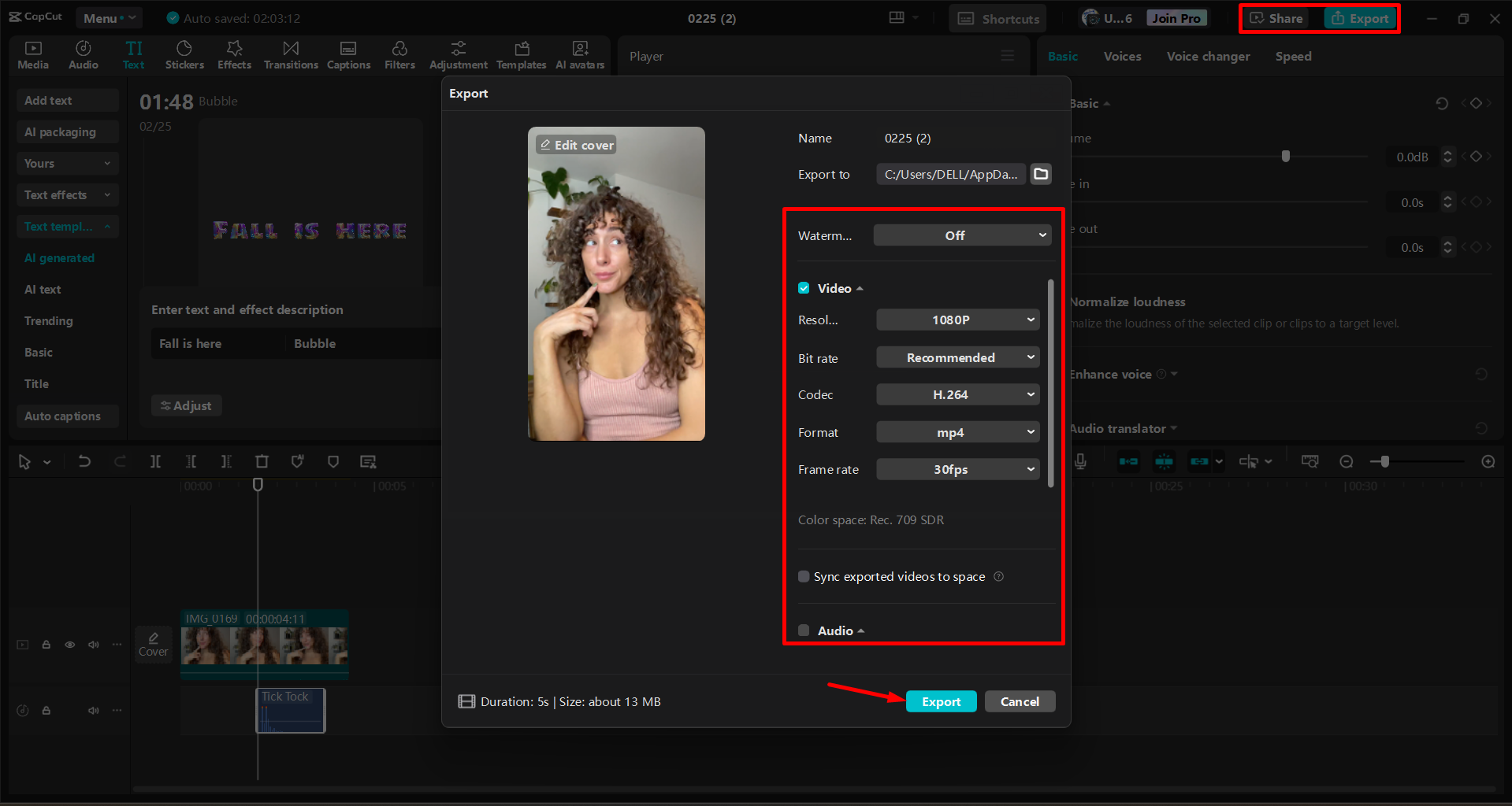 Exporting a video from the CapCut desktop video editor