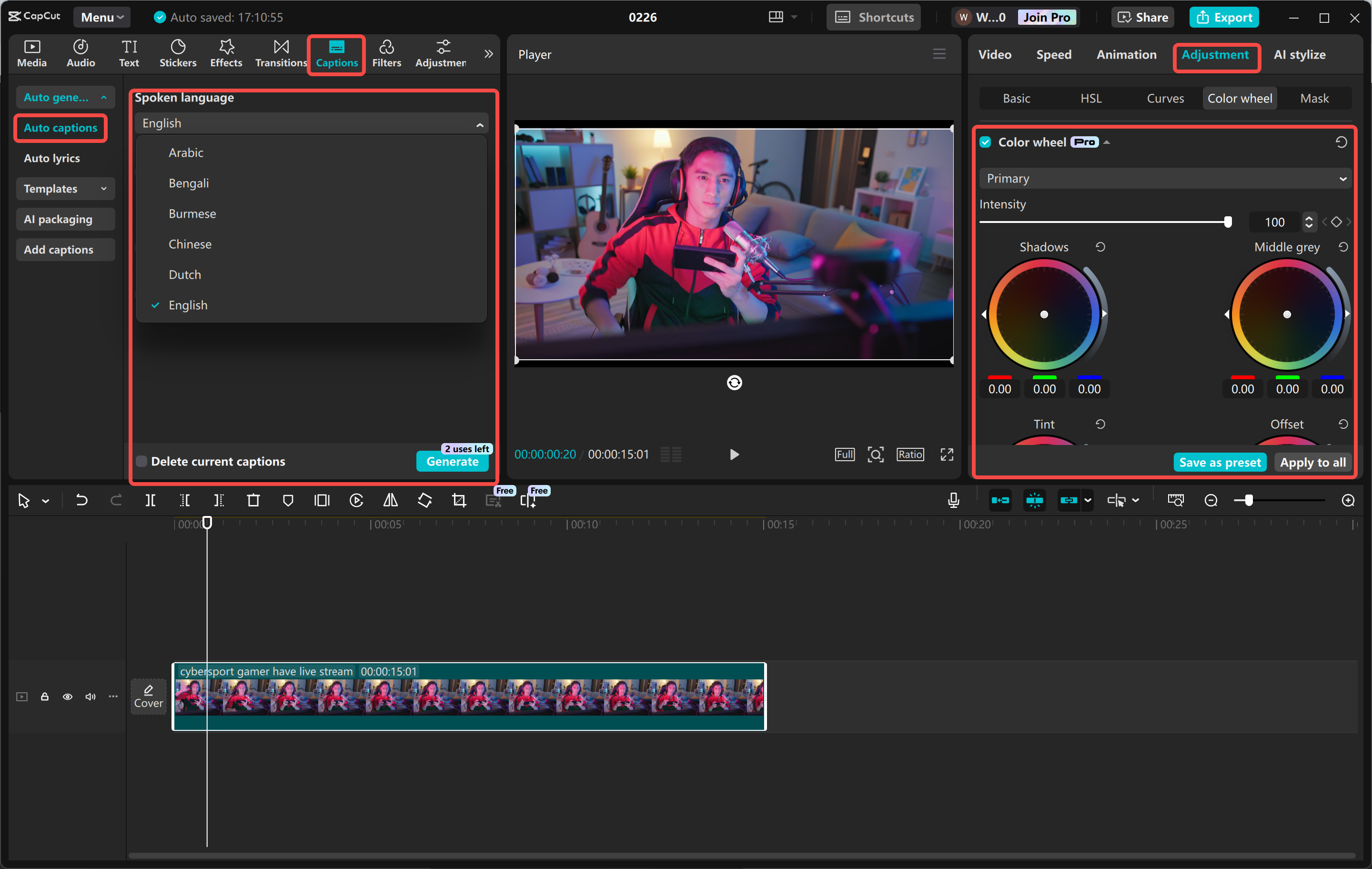 Editing a video for YouTube in the CapCut desktop video editor