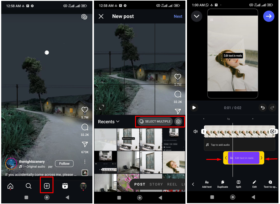 Image showing how to add text on reels that appear or disappear
